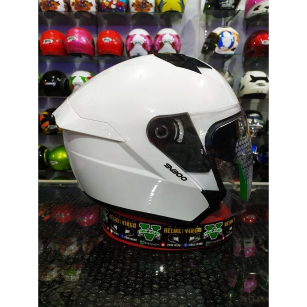 HELM RSV SV300 SOLID WHITE PAKET GANTENG DOUBLE VISOR-White Stabdar