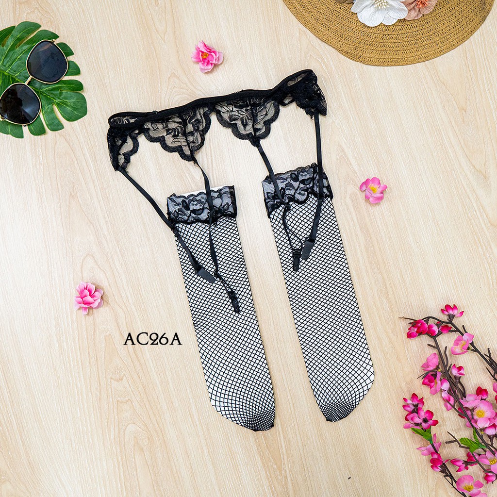 [SIAP KIRIM] GARTER BELT SABUK PAHA + STOCKING SEXY LACE PREMIUM HITAM AC26A