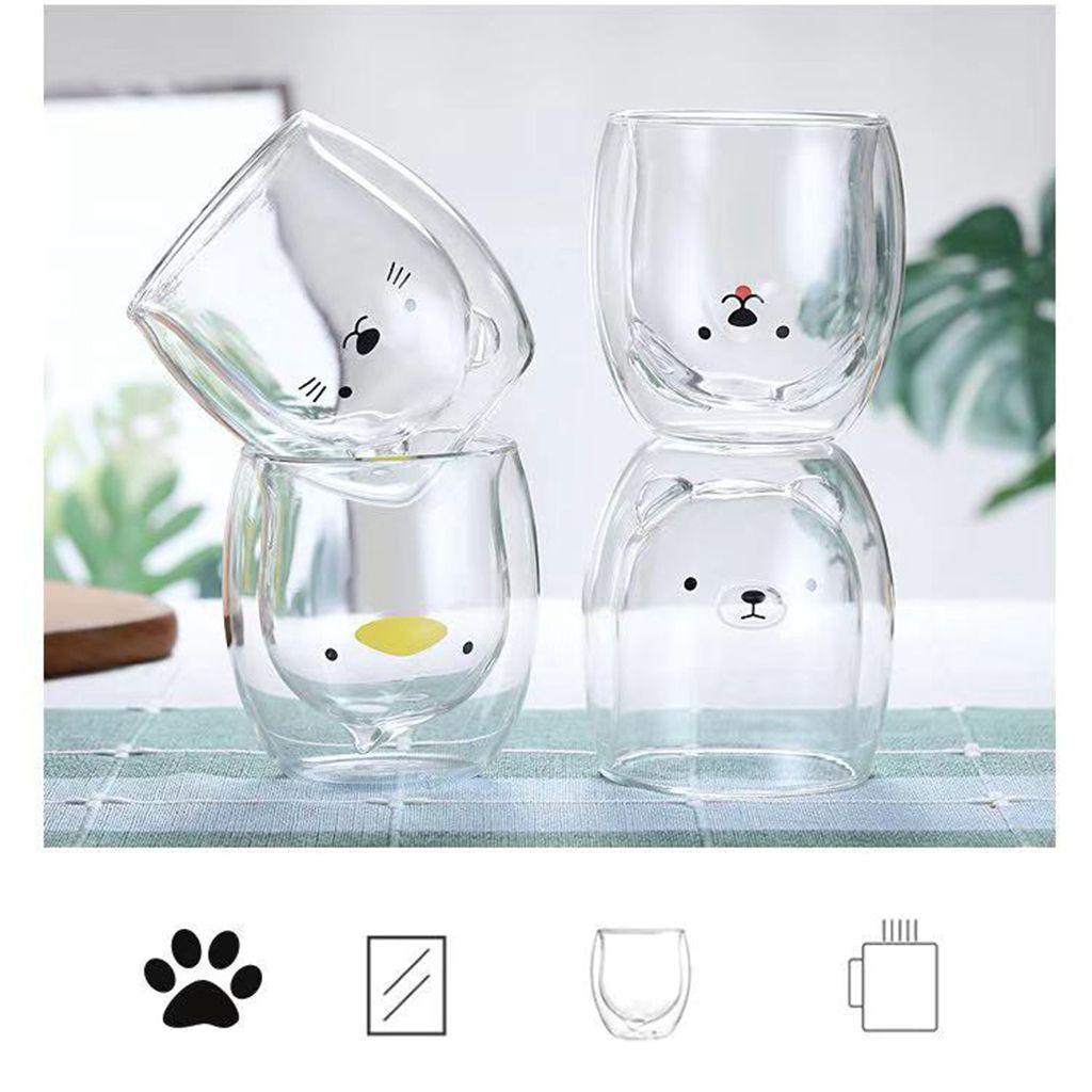 【 ELEGANT 】 Mug Transparan 300ml Animal Style Bar Perlengkapan Beruang Anjing Natal Mug Hadiah