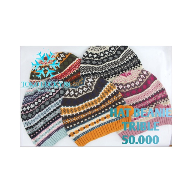 IMPORT Hat Beanie Trible Topi Kupluk Rajut Wool Motif Hat Beanie Trible