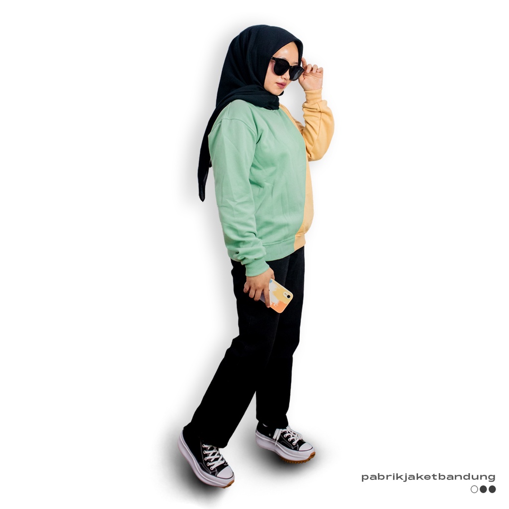 Slash Sweatshirt Kombinasi MINT_COKSU || SWEATER  CRAWNECK BASIC WANITA FASHIONABLE