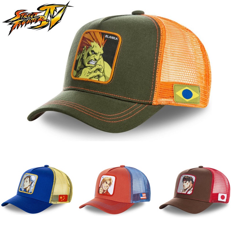 Topi Baseball Desain Anime Street Fighter Bahan Katun Mesh Gaya Hip Hop Untuk Pria Dan Wanita