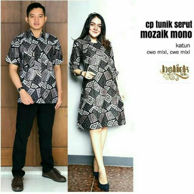 Cp Tunik Serut Mozaik Monochrome Batik