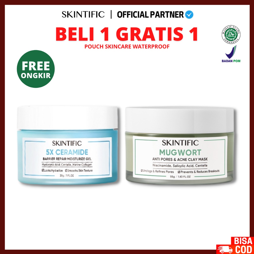 [ FREE GIFT ] SKINTIFIC - Mugwort Anti Pores &amp; Acne Clay Mask Pore Clarifying Wask Off Pack 55g - 5X Ceramide Barrier Repair Moisturize Gel Moisturizer 30g