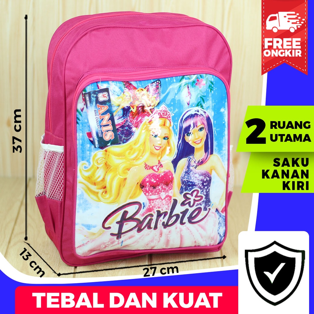 Tas Gendong Cewek Motif Barbie Pink Timbul Ransel Anak Perempuan Sekolah TK PAUD SD Keren Trendy