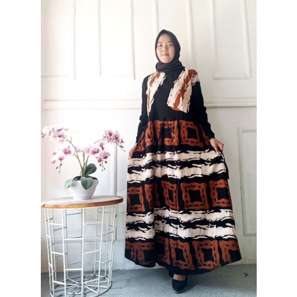 Gamis twill pelangi/gamis syari /gamis Rayon super abstrak malaman ukuran S M L XL XXL-Garista