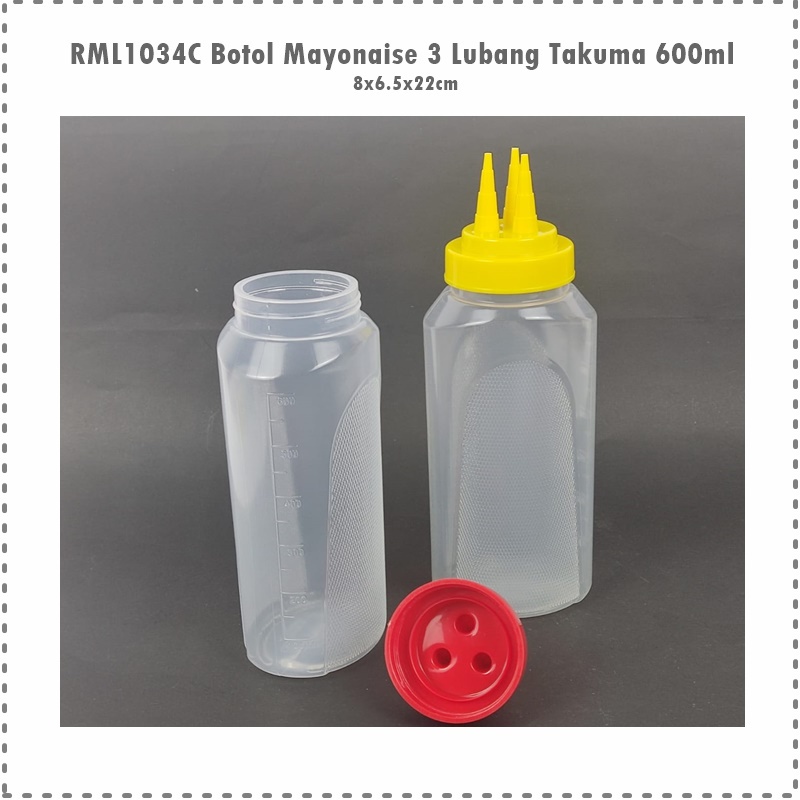 RML1034C Botol Mayonaise/Botol Saos Tomat 3 Lubang Takuma 600ml