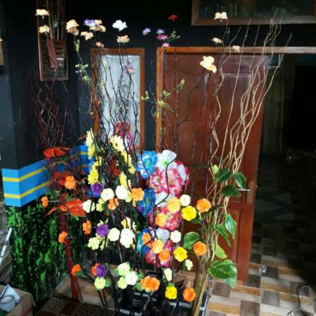 (TERBAIK) bunga hias bambu ulir satu paket 10pcs dan 1pcs vas rotan