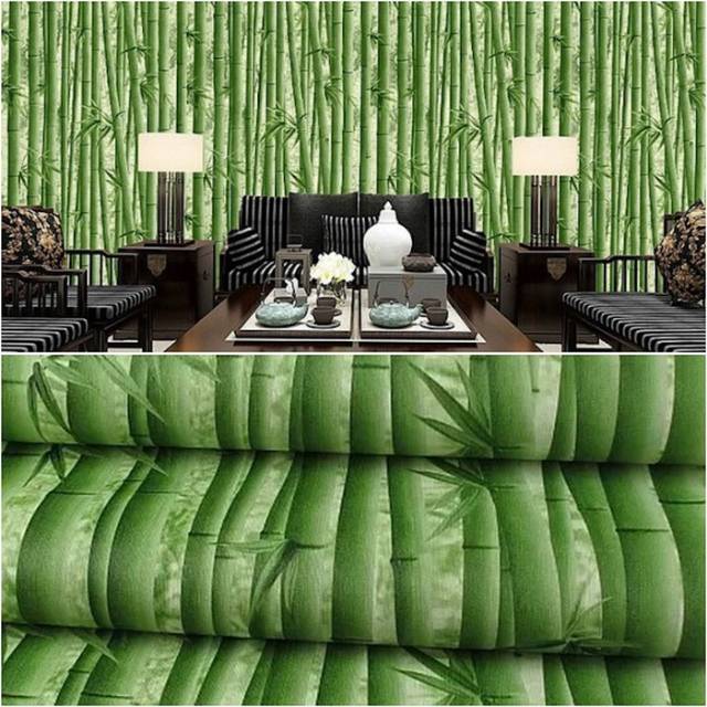 WALLPAPER DINDING MOTIF BAMBU HIJAU  TUA 45cm x 10m 