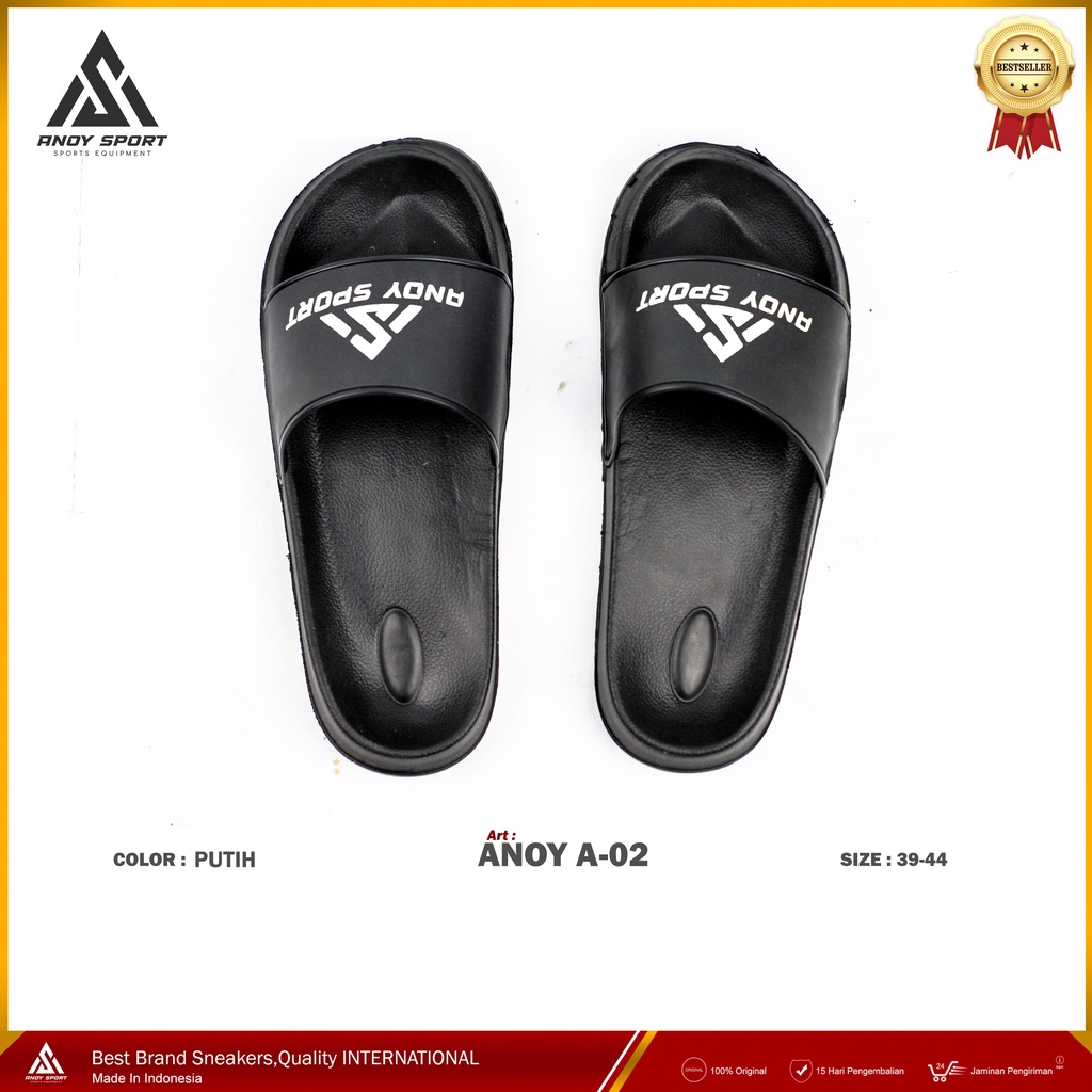 Sandal Pria Kasual Hitam Anoy A-02 Sendal Slide Fashion Korea Sandal Slop Sendal Karet