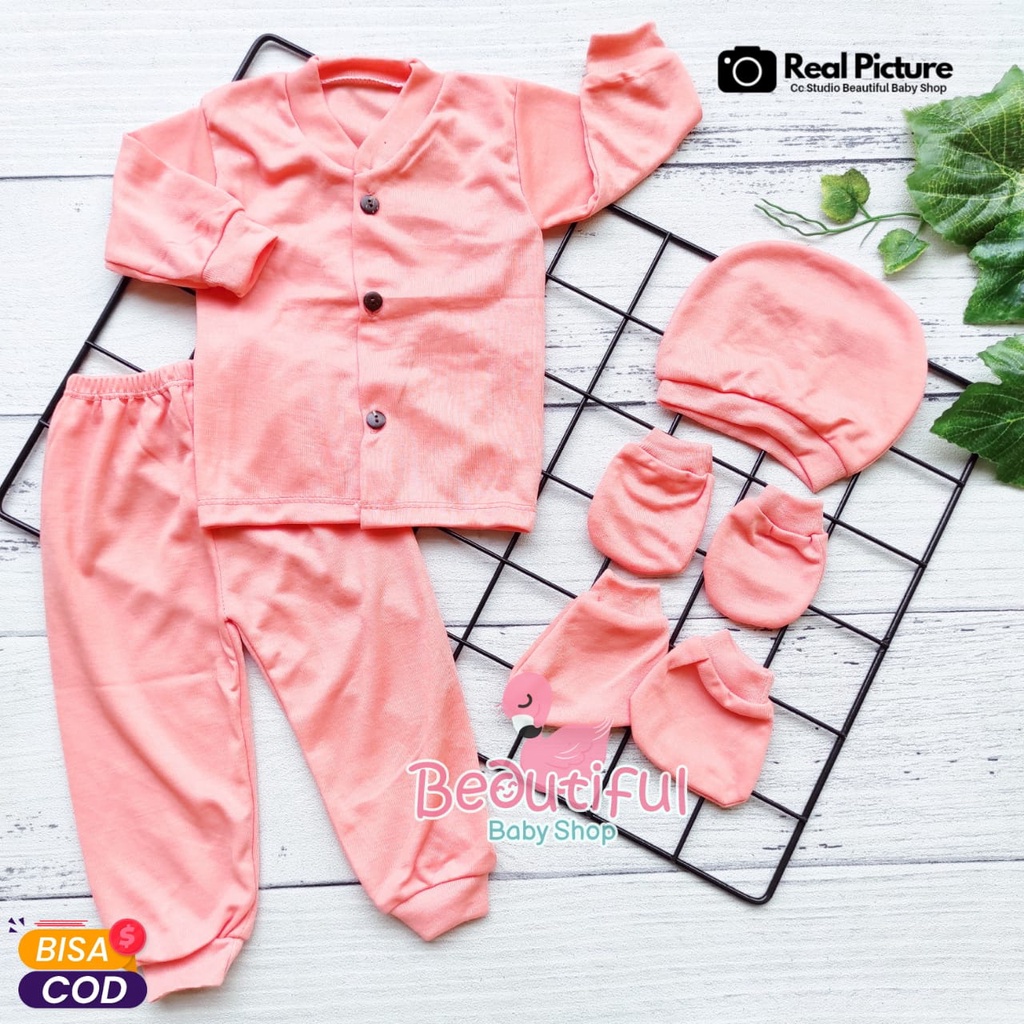 Baby.ou - 4in1 Baju Bayi Baru Lahir Usia 0-3 Bulan / Setelan Baju Bayi Panjang / Piyama Bayi Baru Lahir Polos