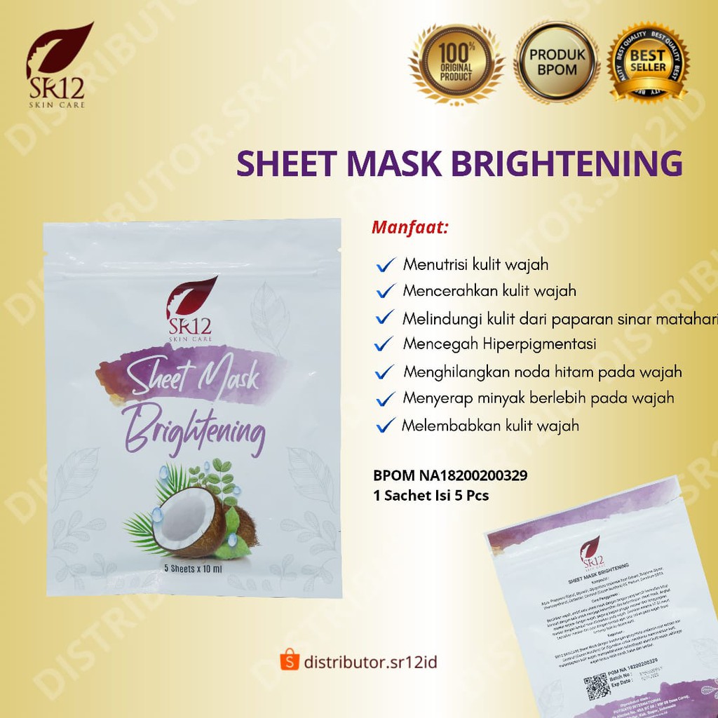 SHEET MASK BRIGHTENING SR12 MASKER PENCERAH WAJAH BPOM ISI 5 SHEET