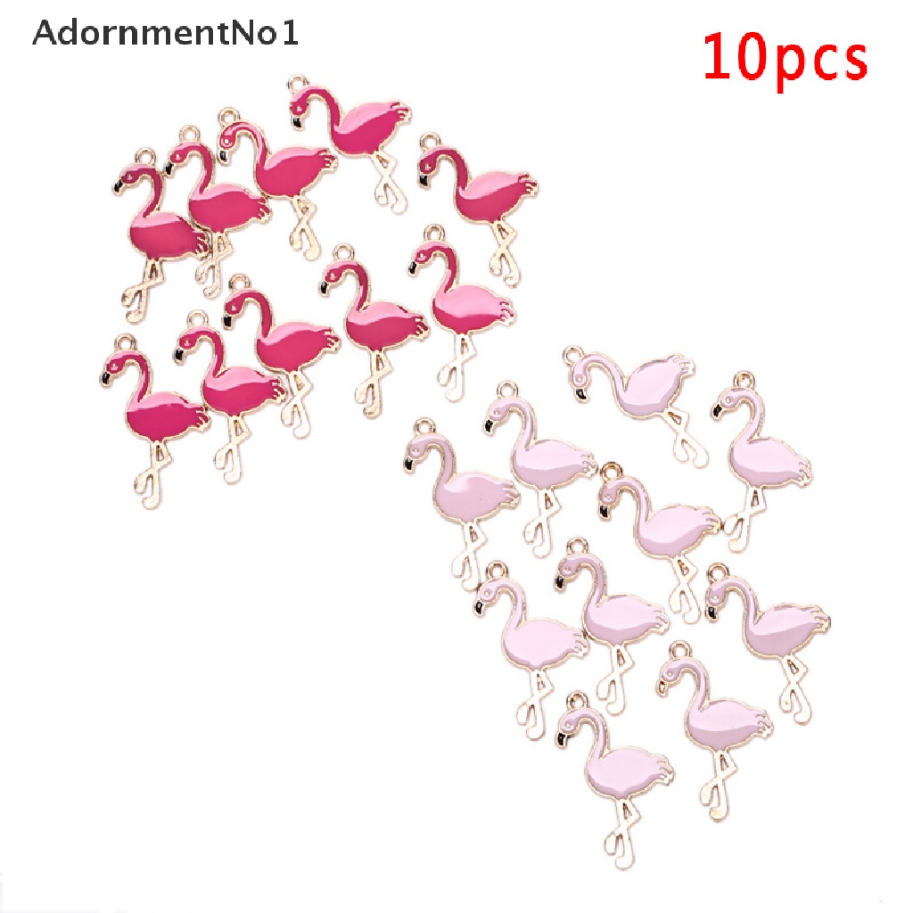 (AdornmentNo1) 10pcs / Lot Charms Pedants Bentuk Flamingo Bahan Alloy Enamel Untuk DIY Perhiasan