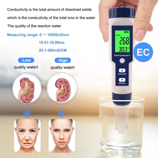 EZ-9909 5 in 1 Salinity/TDS/EC/Temperature/PH Meter Backlight Waterproof