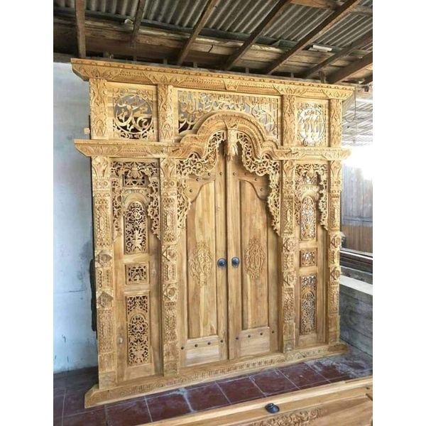 KUSEN PINTU GEBYOK JATI UKIR UKURAN 250x270