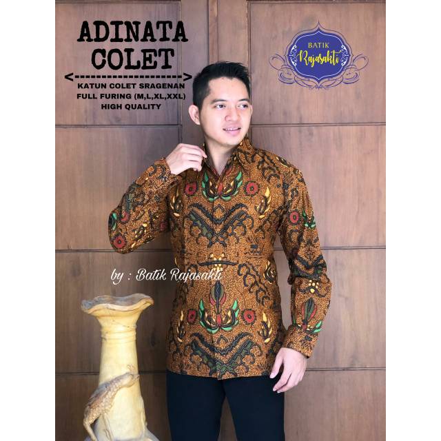 Batik Solo WAHYU TUMURUN COLET Kemeja Pria Katun Halus Sragenan Full Furing