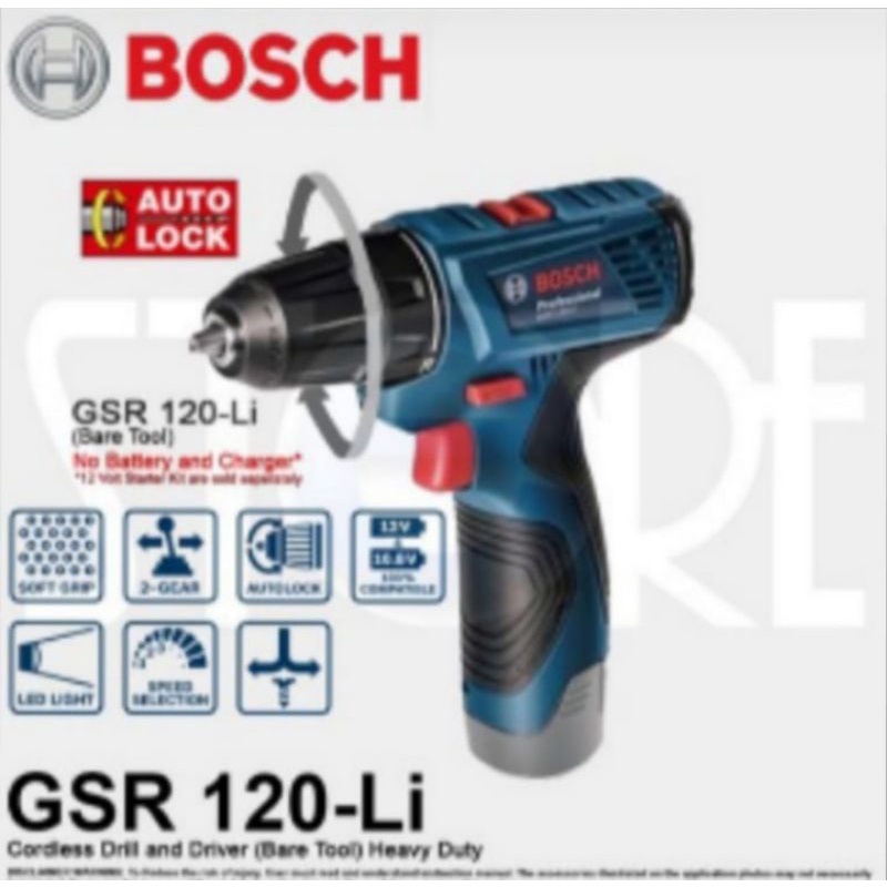 BOSCH 06019G80K0 mesin bor tanpa kabel (charge) bosch GSR 120-LI