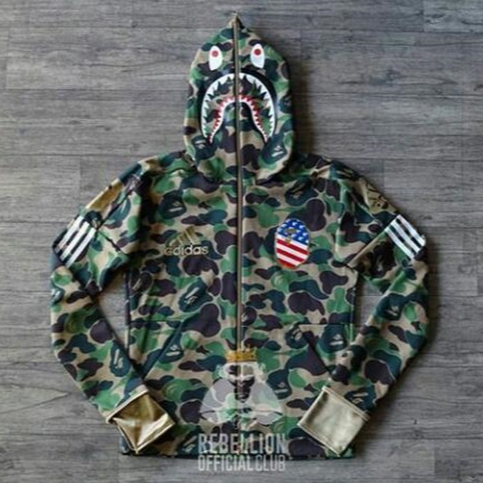 Bape X Adidas Green Football Shark Hoodie