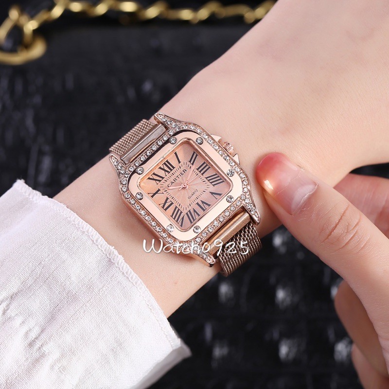 JAM TANGAN WANITA TOUCH PASIR MAGNET FASHION JAM TANGAN MURAH CEWEK  JAM TANGAN ANALOG IMPORT W126-Rose gold