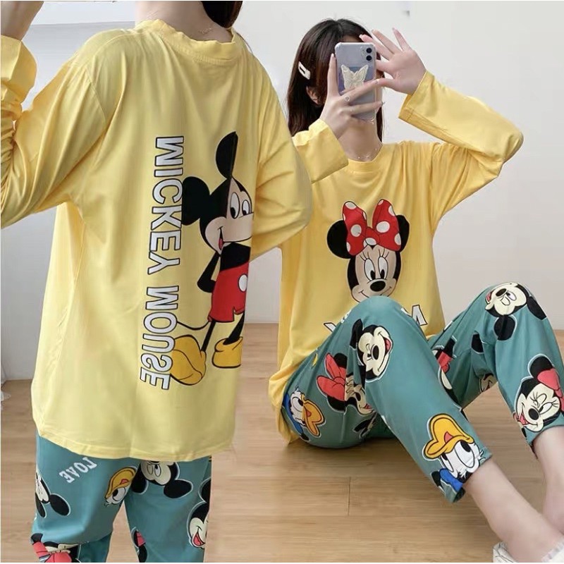 JC- Stelan Import Oversize Premium PP / Stelan piyama import Panjang  / piyama Korea Bigsize Import-Mickey Back YellowPP