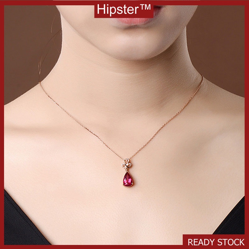 New Hot Sale Fashion Luxury Diamond Temperament Red Crystal Pendant Clavicle Chain