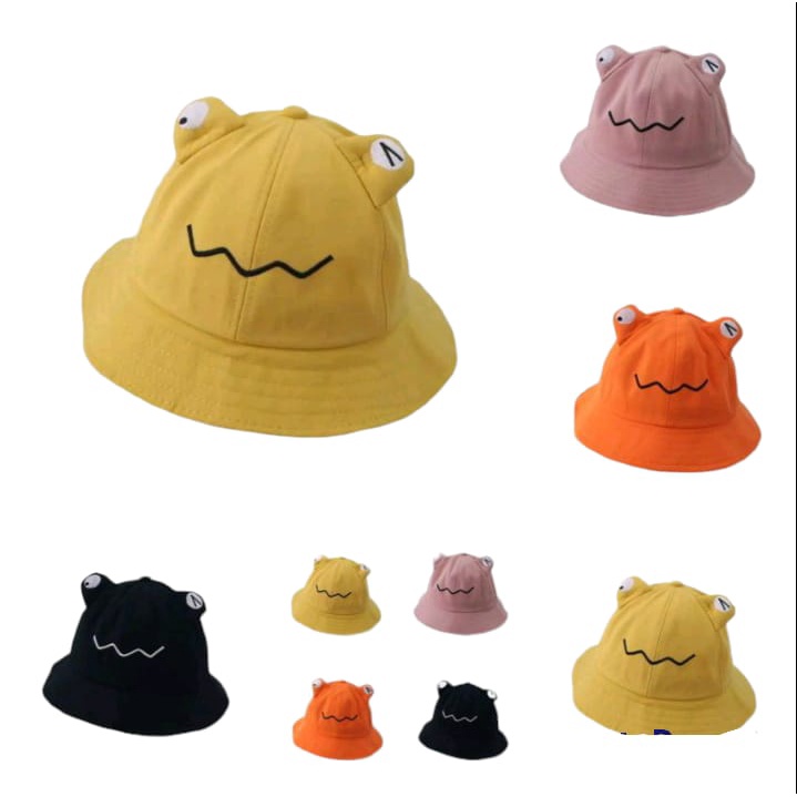 Topi Anak Bucket laki Laki Motif Frog Bucket Hat Cowok Cewek - Cowok Motif Kodok Lucu Topi Bucket Hat Pelindung Matahari Model Kekinian Anti Panas Nyaman Dipakai