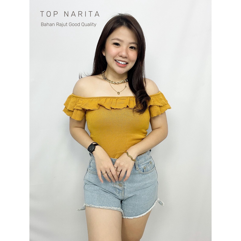 HOPYLOVY - Atasan Wanita Bahan Rajut Crop Top Tanpa Lengan Narita Top