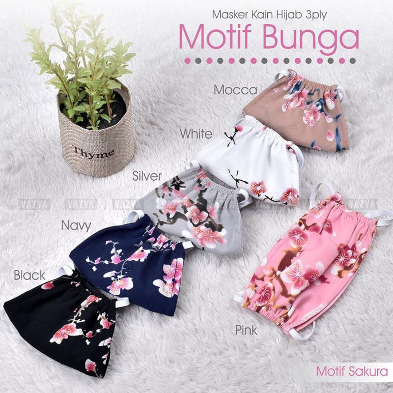 Masker Kain Hijab 3ply Motif Bunga