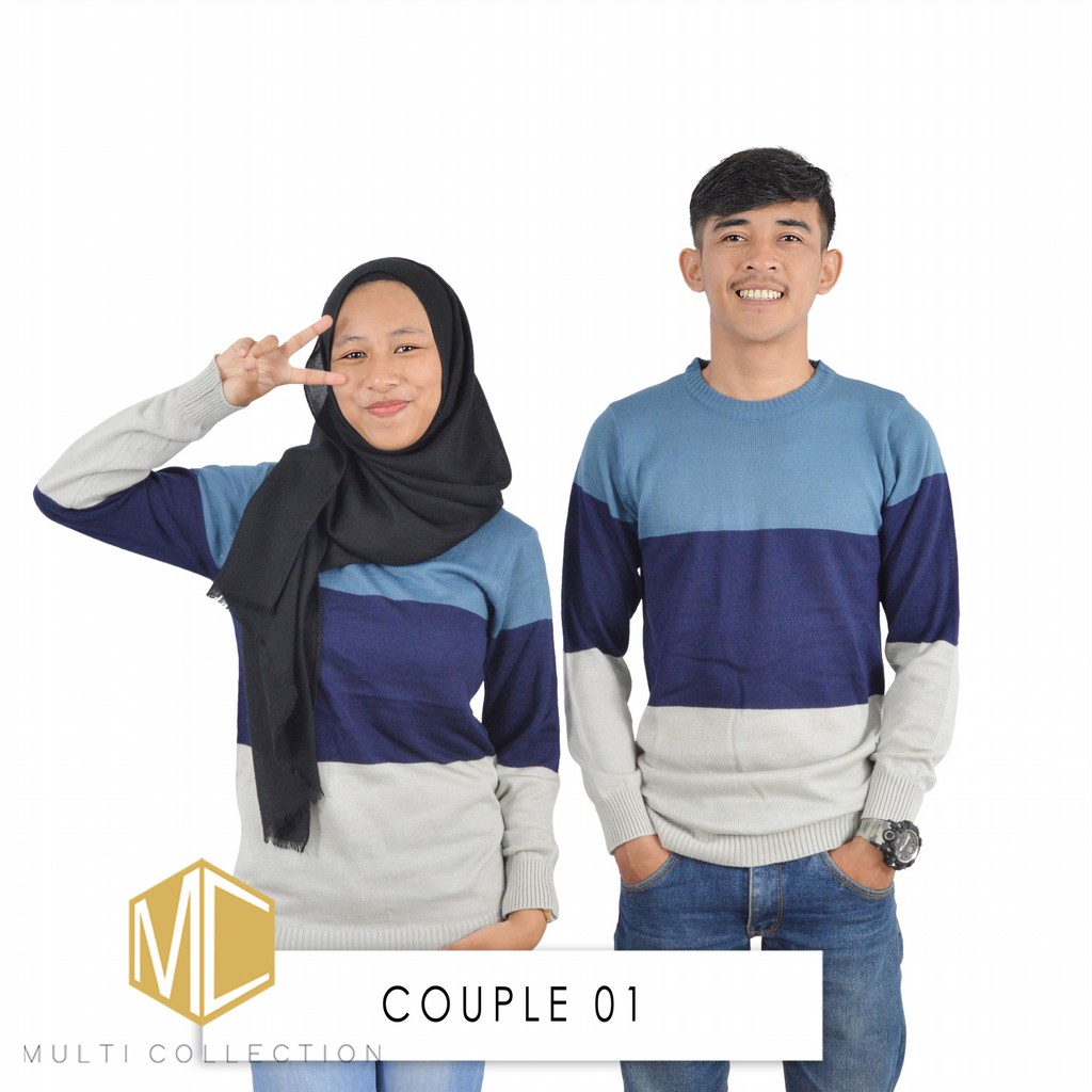 real pict COUPLE  01 denim sweater rajut  couple  baju  