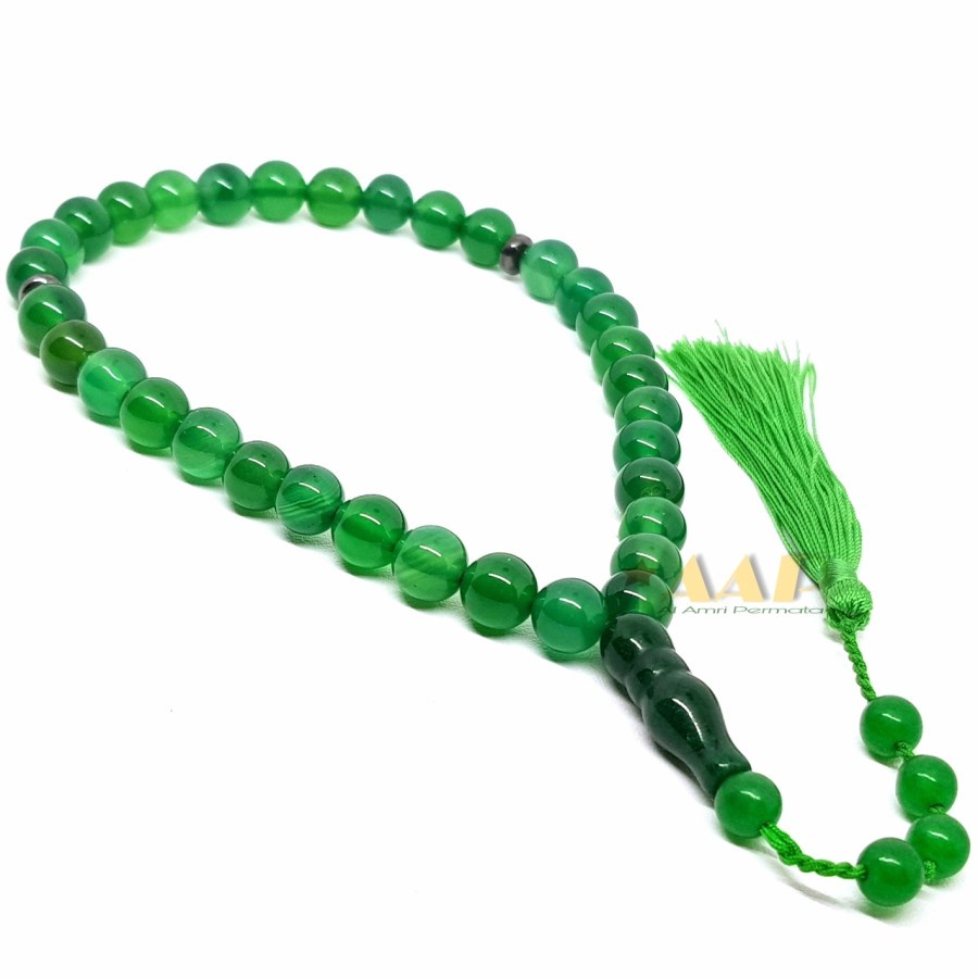 tasbih batu akik green chalcedony bacan garut 33 butir GARANSI ASLI / Tasbih model baru