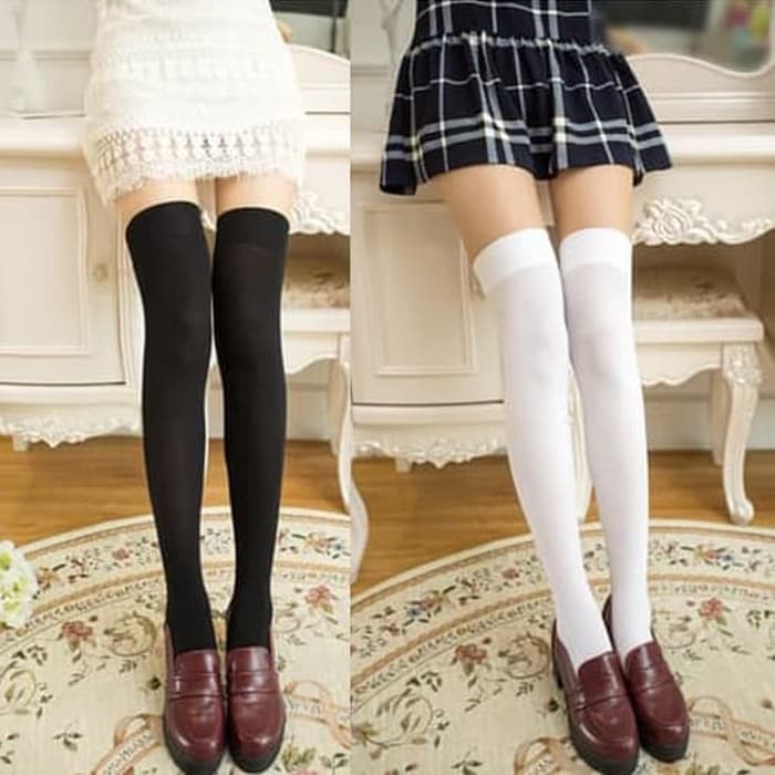 OKSK kaos kaki stocking sepaha hitam black putih white beige overknee socks