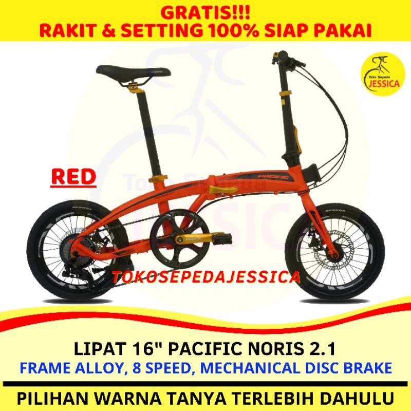 Sepeda Lipat 16 Pacific Noris 2.1 Alloy 8 speed Velg Tinggi Murah