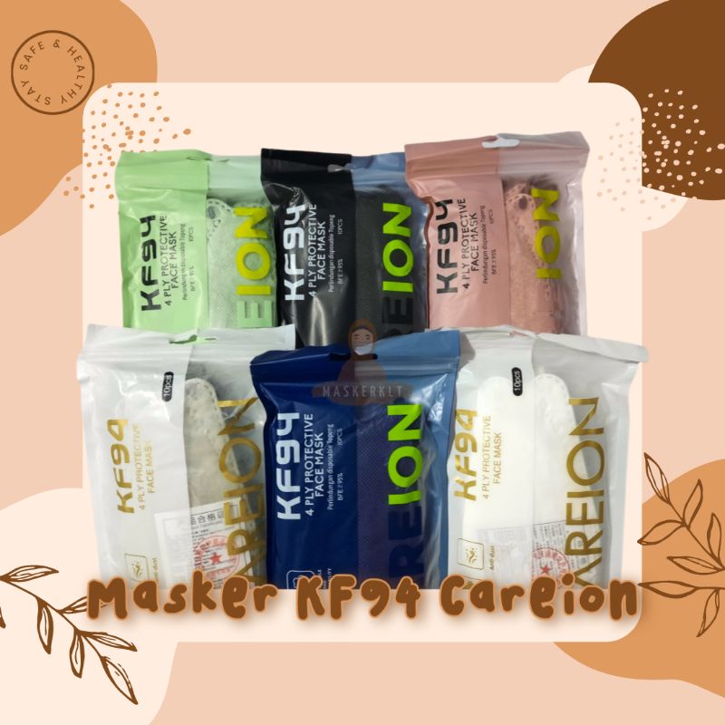 MASKER KF94 CAREION 4 PLY BERKEMENKES WARNA SHRIMPINK MATCHA PUTIH HITAM | MASKER KLATEN
