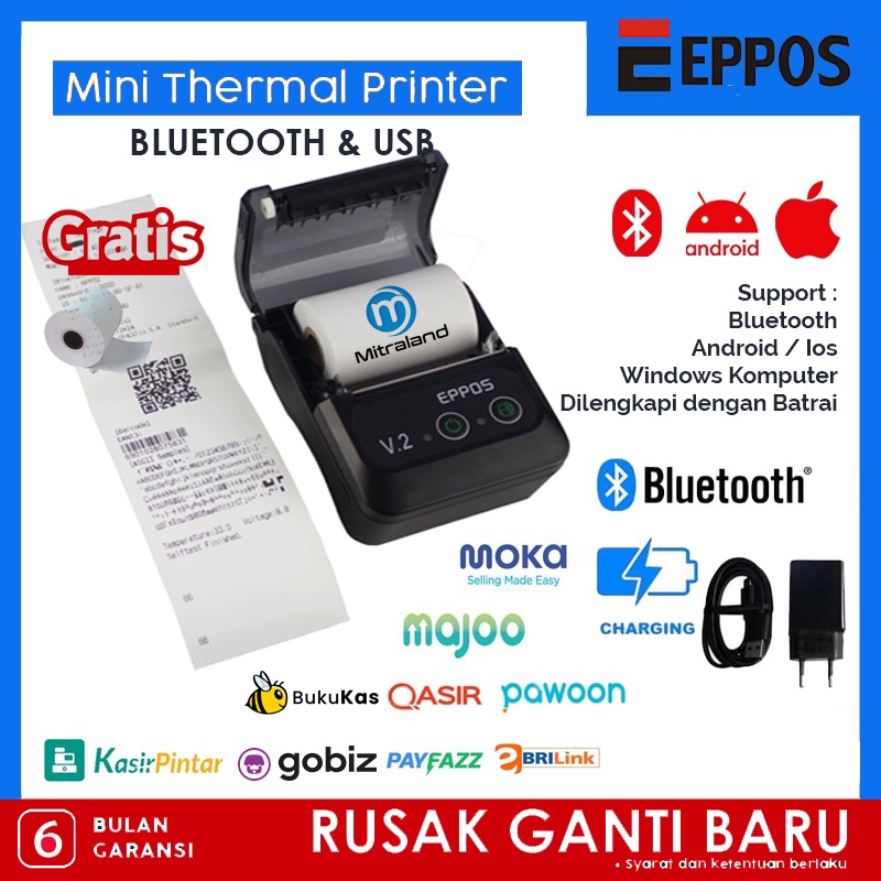 Printer Bluetooth Mini EPPOS EPX583-V2 RPP02 ANDROID (FREE KERTAS 1 ROLL)