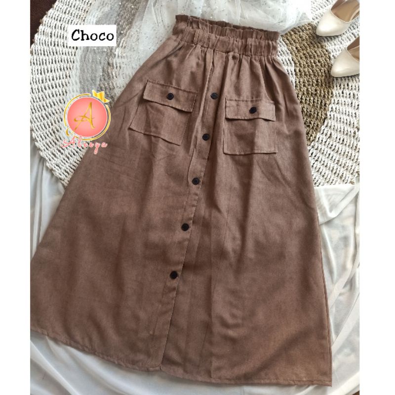 ALEEYA (High Waist Skirt) Rok Cargo Suede Kantong Depan / Pocket Maxi Skirt Suede (Belca Pocket Suede) (2107)