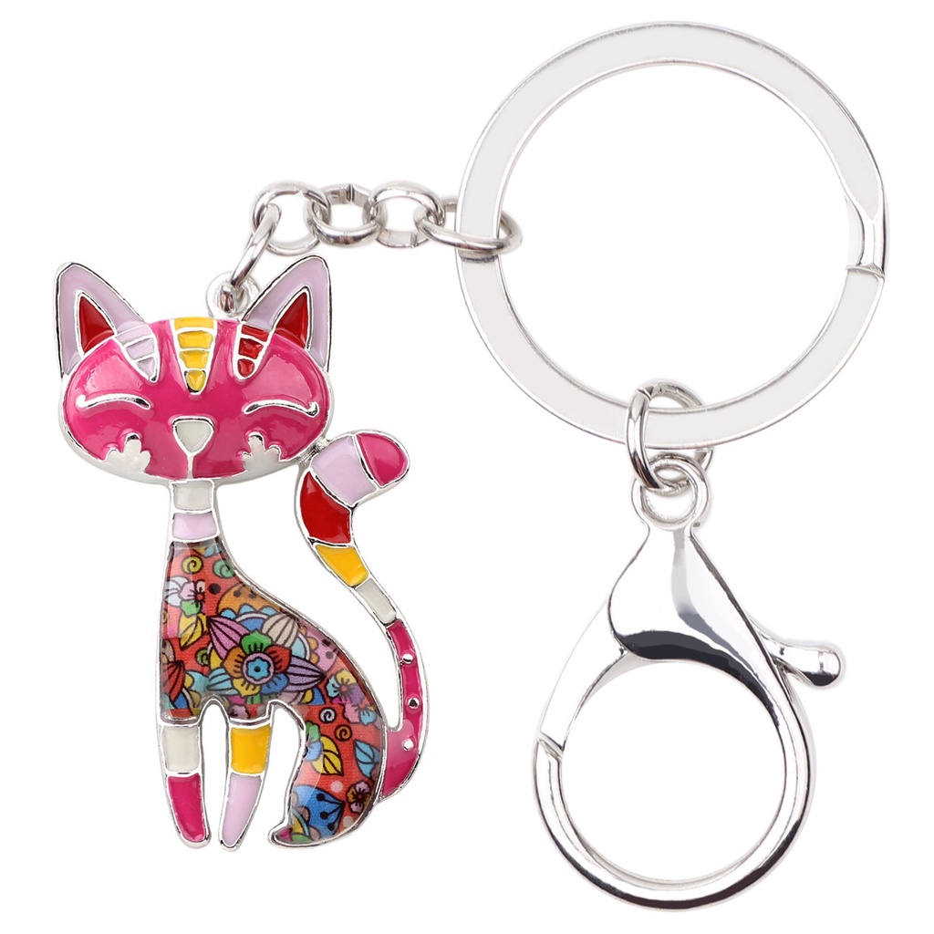 Gantungan Kunci Bentuk Kucing Motif Bunga Bahan Alloy Untuk Aksesoris Tas Wanita Charms