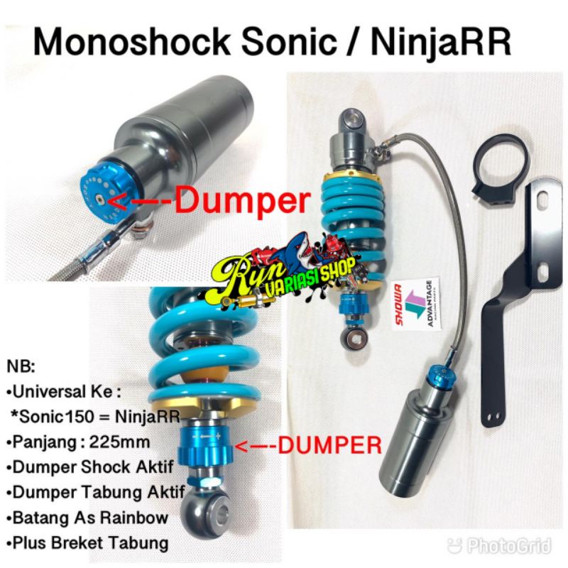 shockbreaker copy nitron Uk. 225mm Sonic  ninja150 RR monoshock tabung pisah