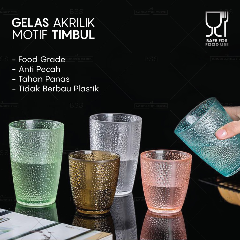 Gelas Akrilik Food Grade 220ml 400ml tebal Anti Pecah Tahan Panas Timbul warna Cantik Menarik Lucu