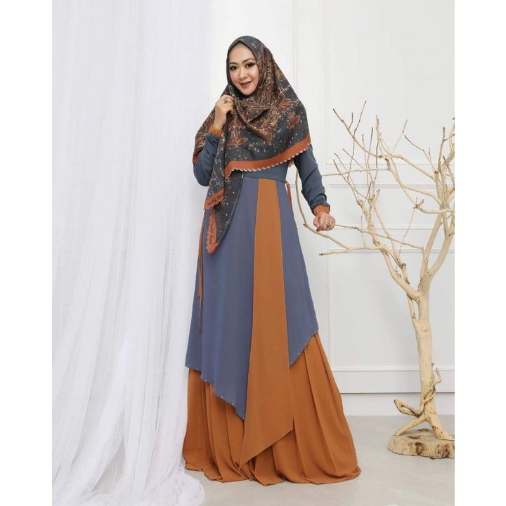 Gamis Syar'i Premium Motif Hawa MV - MHD Set Aulia Blue