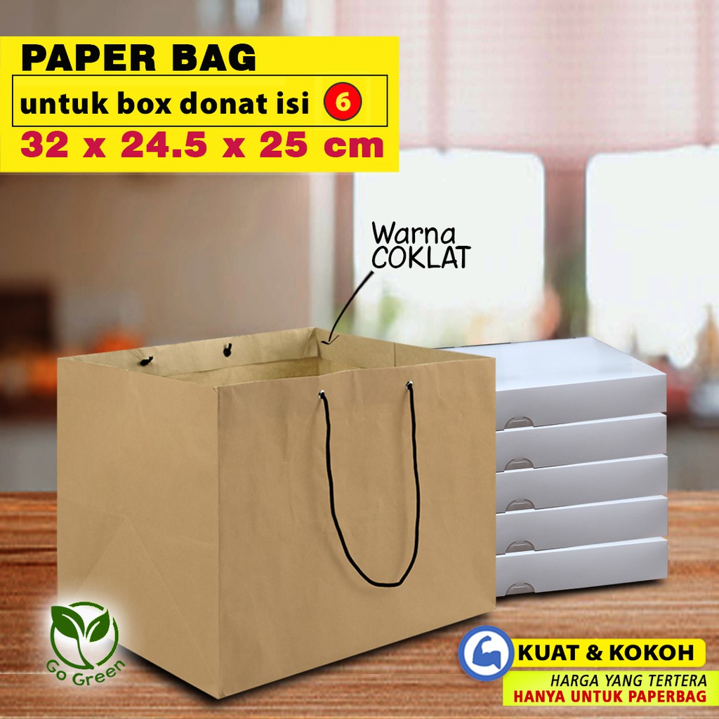 

Paper Bag untuk - Box Donat is 6 | 32 x 24.5 x 25 cm - COKLAT (10 pcs)