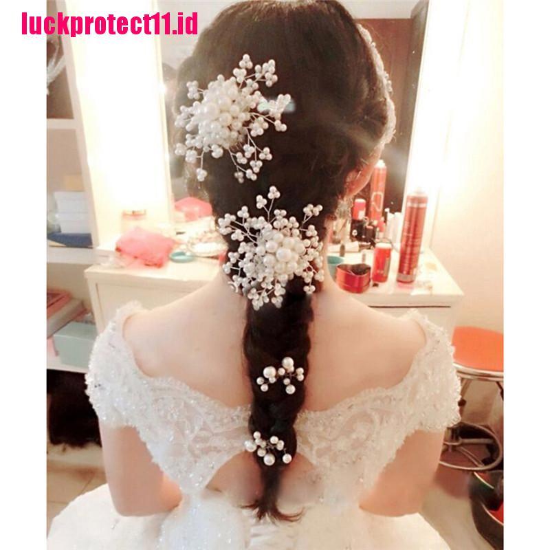 (LUCK) Jepit Rambut Model Bunga Dengan Kristal + Mutiara Untuk Wanita