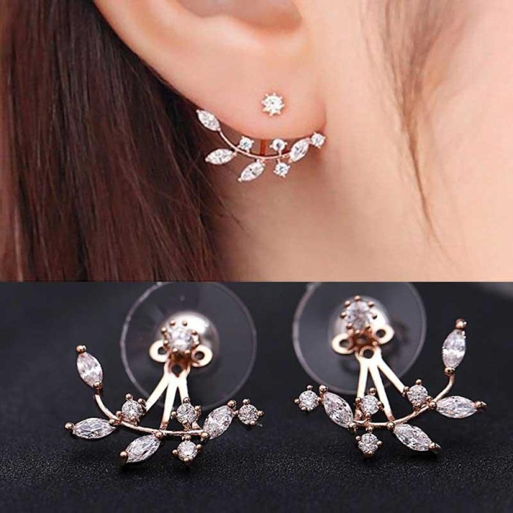 Timekey 1 Pasang Anting Tusuk Vintage Desain Daun Hias Berlian Imitasi Untuk Wanita A7K5