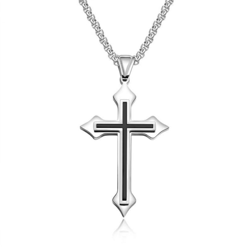 Kalung Salib Liontin Crucifix Gaya Punk Untuk Pria Bahan Stainless Steel