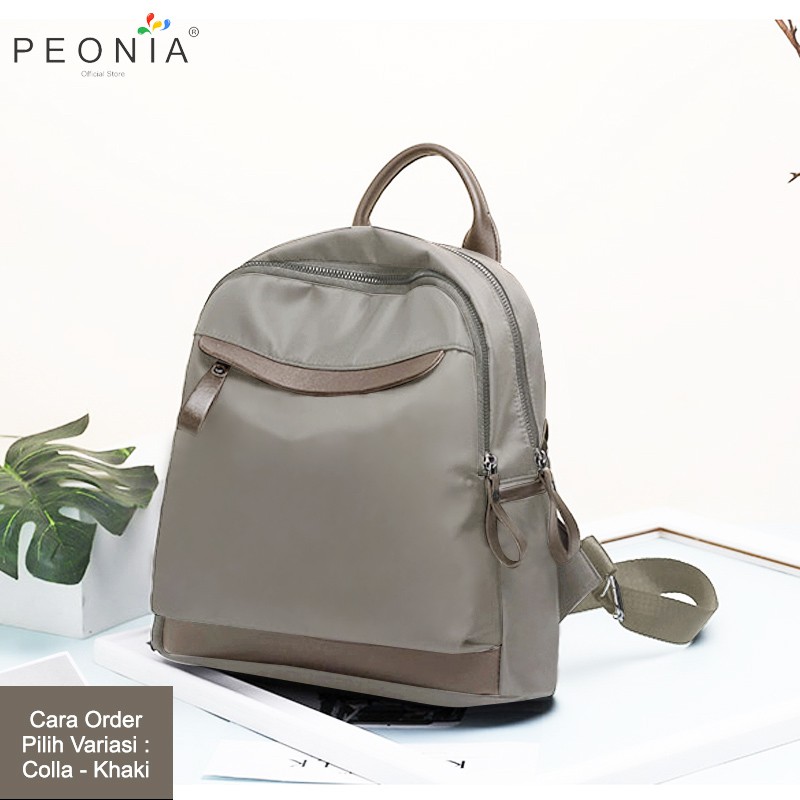 Peonia PNA COLLA Water Resistant Ransel Korea Tas Wanita Punggung Import Kantor Kerja Sekolah Kuliah Outdoor Trendy Fashion Style Travel Casual Backpack Anak Remaja Perempuan Selempang Cewek Bag-Khaki
