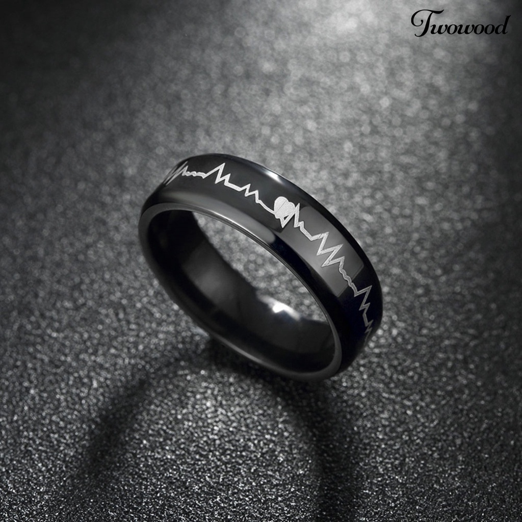 Cincin Bahan Stainless Steel Motif Detak Jantung Untuk Pernikahan