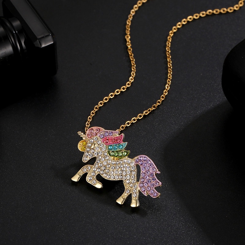 Fancyqube Kalung Liontin Unicorn Lapis Emas 18k Hias Berlian Cz Untuk Anak