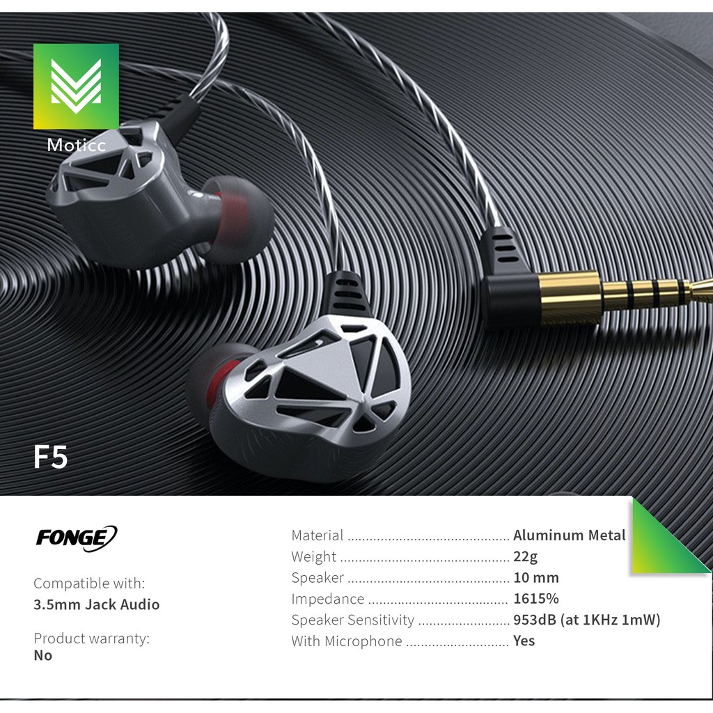 Fonge F5 with Mic HiFi Sport Earphone Metal Bass Headset