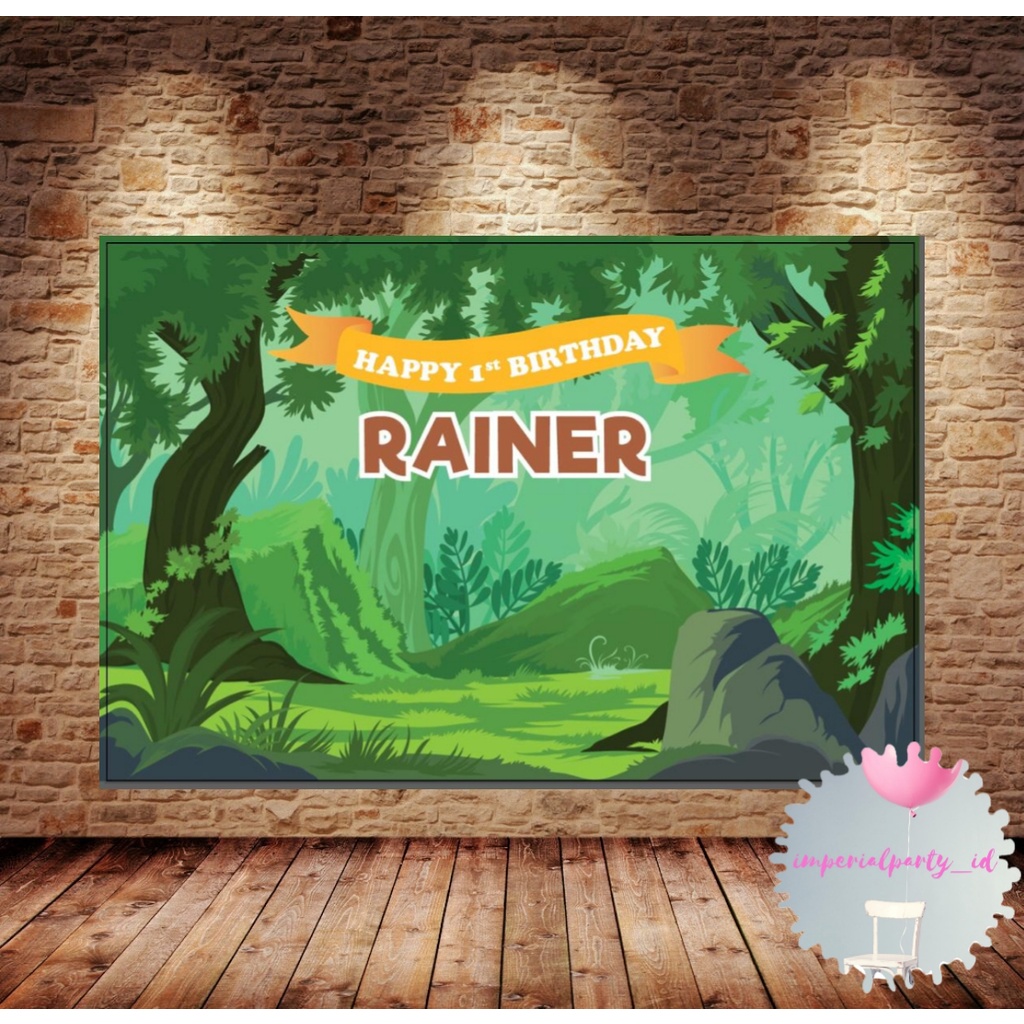 Custom Backdrop Banner Spanduk Happy Birthday Forest Jungle Hutan