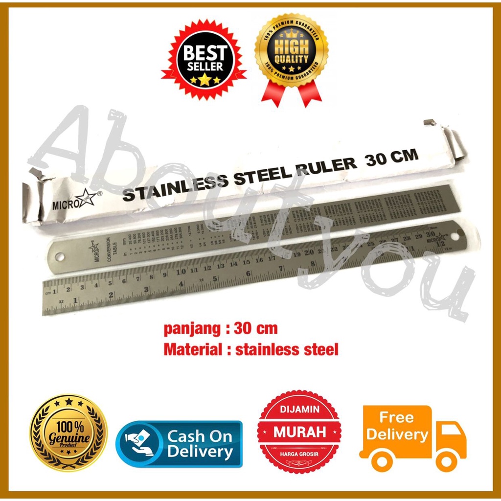 

Penggaris BESI panjang 30 cm Stainless ruler metal 30 cm murah promo