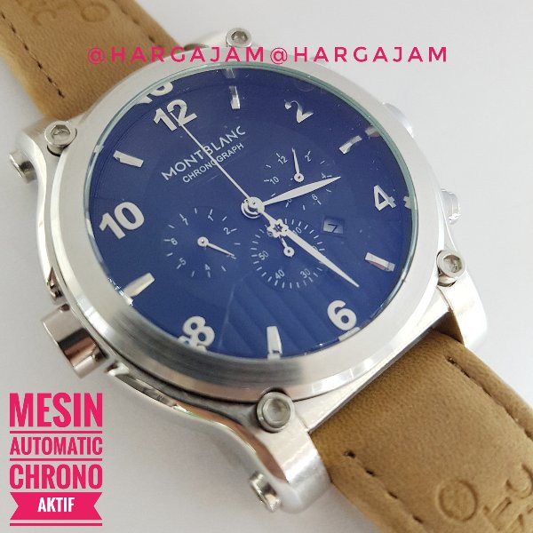 BARU Jam Tangan Pria Automatic Montblanc Dial Black M2232 Leather Soft Brown jam matic